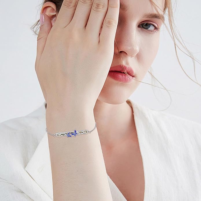Dragonfly Bracelet 925 Sterling Silver Butterfly Bracelet Adjustable Celtic Moon Bracelet Irish Celtic Jewelry Gifts for Women