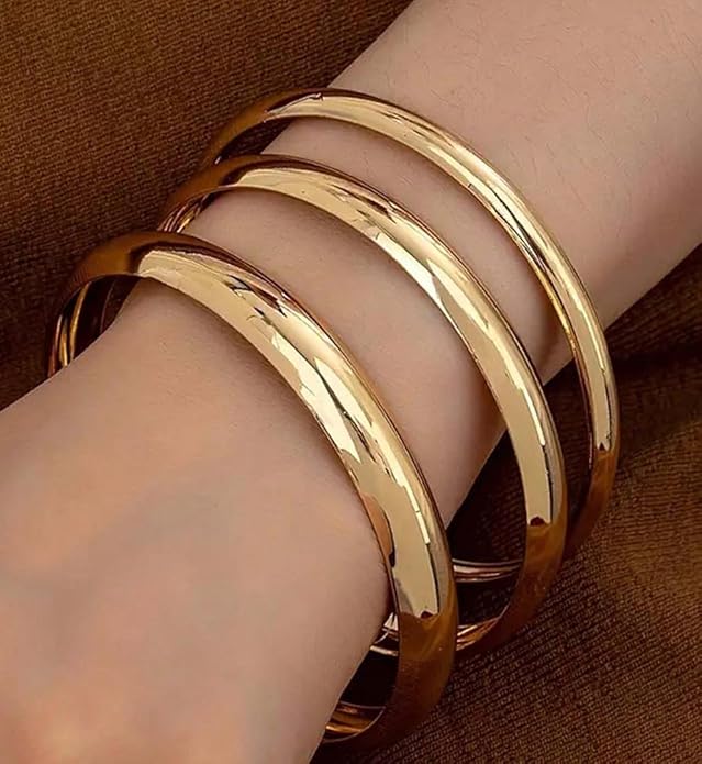 Chunky Gold Bangle Bracelets for Women, Dainty 14k Gold Plated Big Stackable Bangles Set, Trendy Statement Cuff Bracelet Stack Fashion Jewelry Christmas Gifts