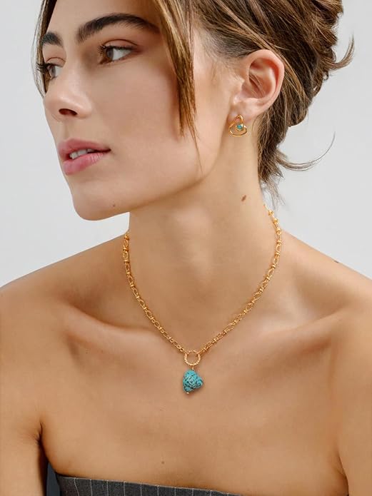 Aobei Pearl 18K Gold Plated Moon Star Lion Evil Eye Love Heart Cross Pendant Necklace Medallion Paperclip Chian Choker Layering Jewery for Women