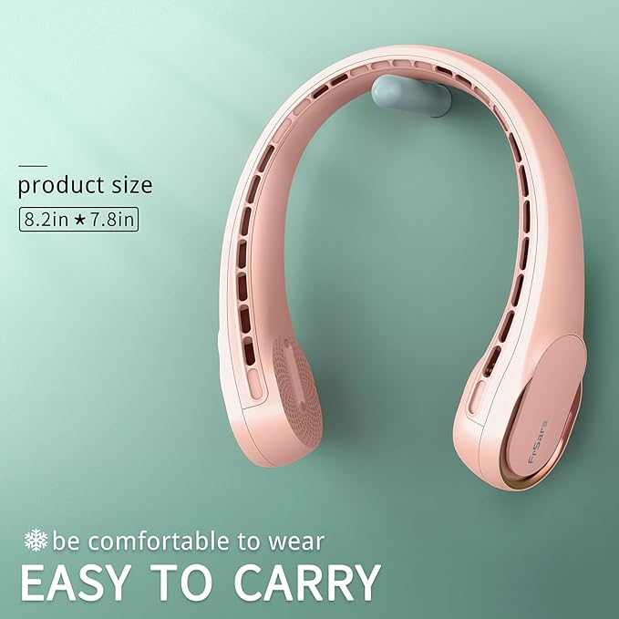 FrSara Neck Fan, Portable Personal Fan Strong Wind, 5200mAh, Air Volume,360° Cooling, No Hair Twisting, Air Volume On 2 Sides, Non-Slip, Quick Charge, Long Use Time, Gift for Women, Men, Birthday