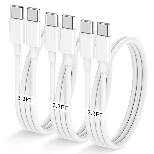 3-Pack 3.3FT 60W USB C to USB C Cable, Type C to Type C Cable,Fast Charging Cable for iPhone 16 15 Pro Plus Pro Max，for Galaxy S24 S23, for iPad Pro/Air, for MacBook Pro/Air and More