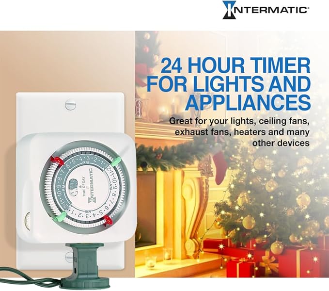 Intermatic TN111K 15-Amp Indoor Timer - Versatile 24-Hour Control - Easy Manual Override and Single 2-Prong Design (2 Pack)