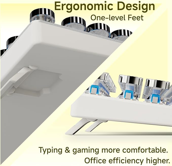 EWEADN TK100 Typewriter Style Wired Mechanical Keyboard, 104 Keys Aesthetic Typewriter Keyboard with Yellow Backlit, Anti-Ghosting, Blue Switch Cool Keyboards-White
