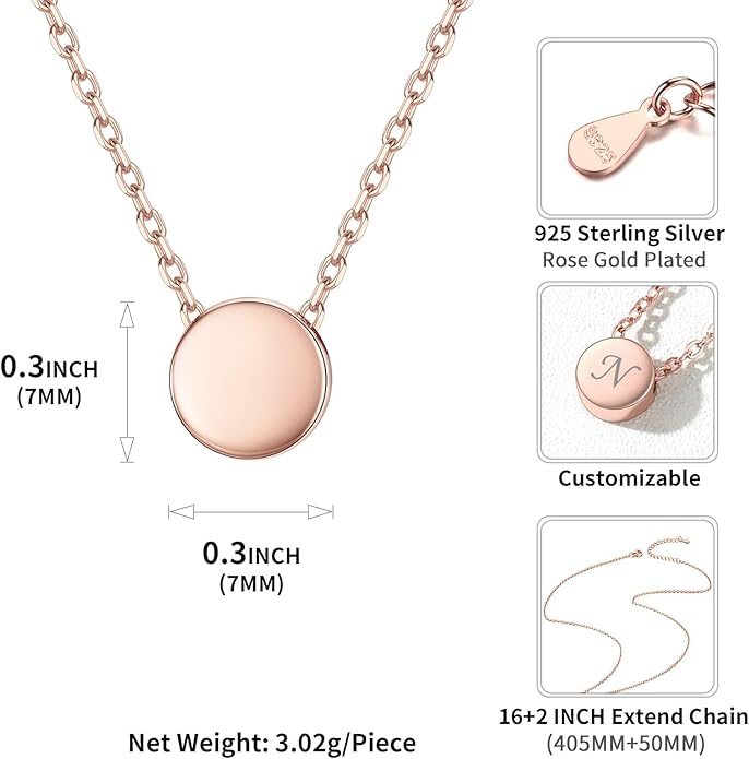 ChicSilver Personalized 925 Sterling Silver Dainty Small Heart/Star/Moon/Dot/Triangle Pendant Necklace for Women, Silver/Gold/Rose Gold/Black (with Gift Box)