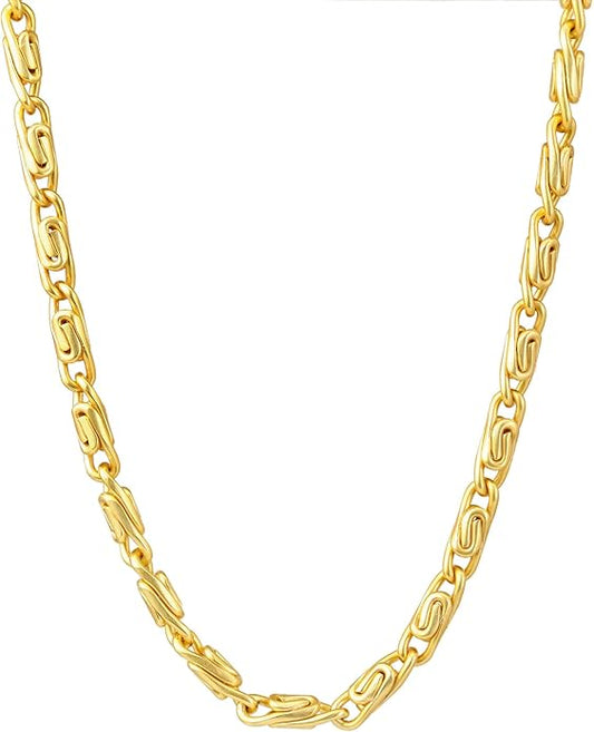 Gold Plated Link Chain Necklace for Women 18 Inch with 2 Inch Extender Adjustable Geometric Brass Jewelry Daily Wear Gift for Her Christmas