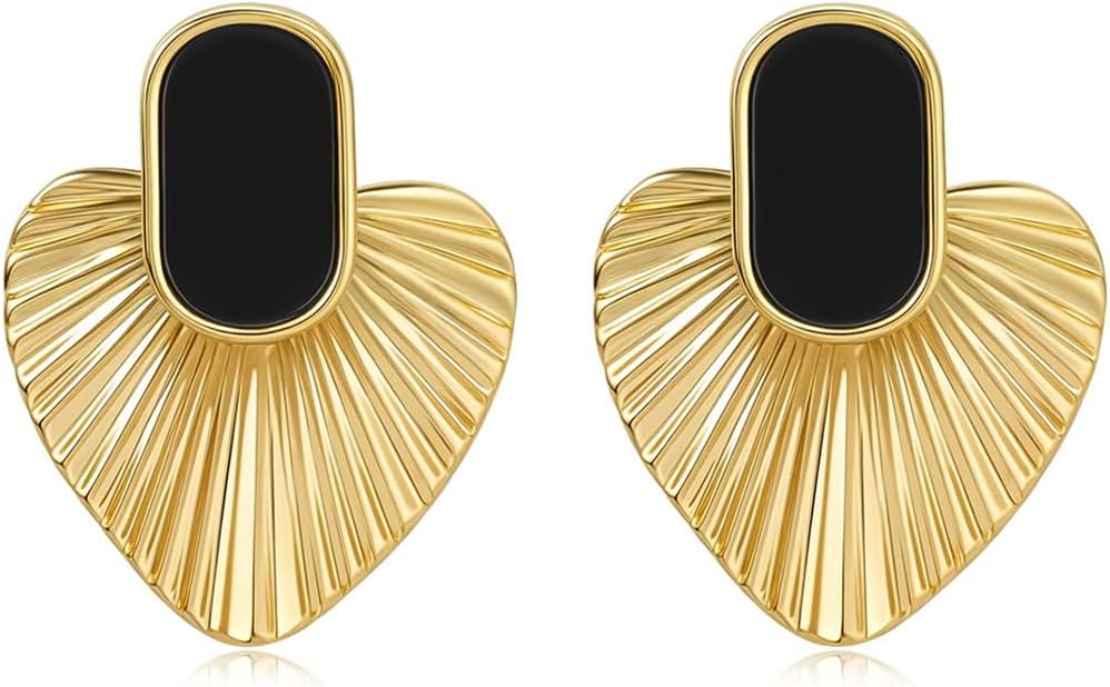 Black/White/Red/Green/Blue/Brown Heart Earrings for Women, Gold Plated Vintage Gold Earrings with Hypoallergenic Posts,Lightweight Black and Gold Dangle Statement Jewelry, Gift for Women—Girlfriend Wife Mom for Wedding, Party, Valentines Day Gifts for Her