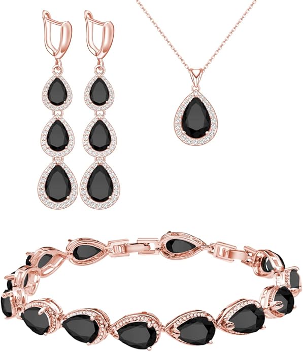 LMXXVJ Necklace Long Earrings Bracelet Set, White Gold Plated Created Blue Sapphire Jewelry Set Wedding Party Gift Jewelry for Women Bridal Bridesmaid