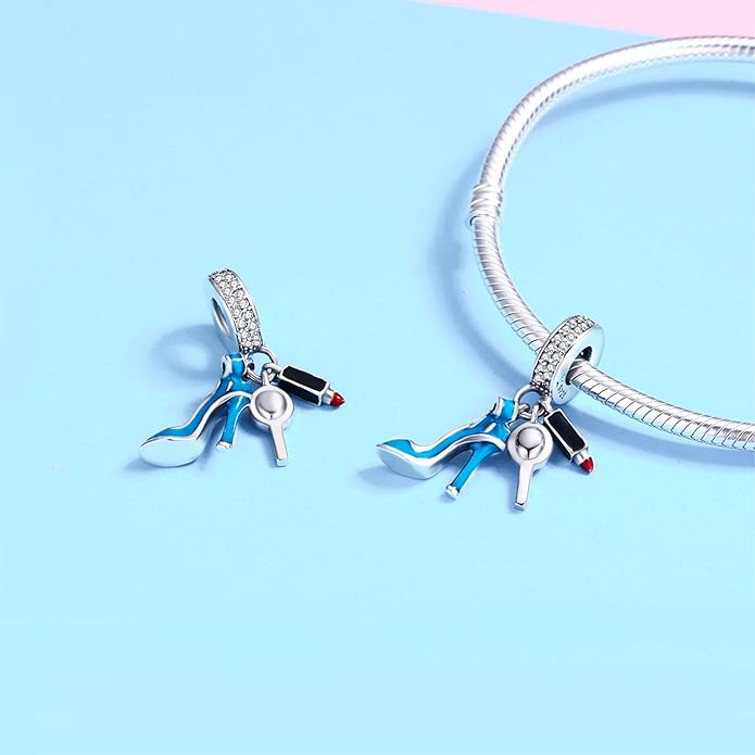 925 Sterling Silver Charms Fit Pandora Charms Bracelet I Love You to The Moon and Back Fit Wife Mom Christmas Birthday Gift