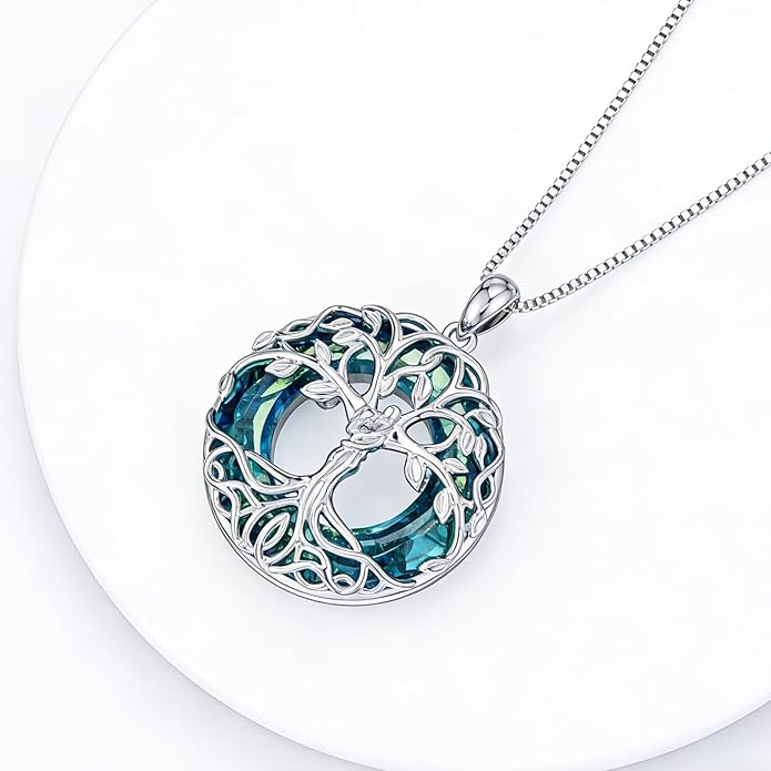 Tree of Life Crystal Necklace for Women Sterling Silver Couples Hug Tree Pendant Necklaces Gifts for Wife Anniversary Birthday Christmas
