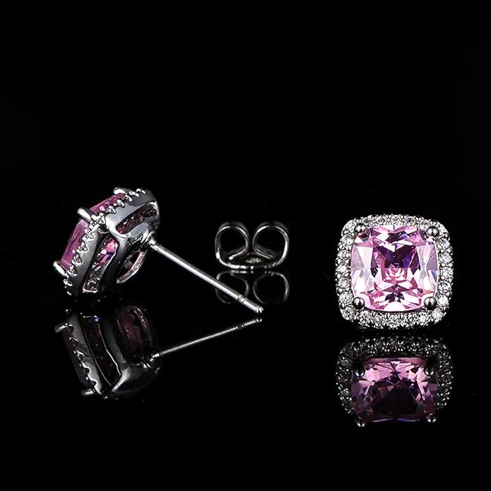 YOMELA Cubic Zirconia Earrings Studs, Halo CZ Birthstone Simulated Diamond Stud Earrings for Women