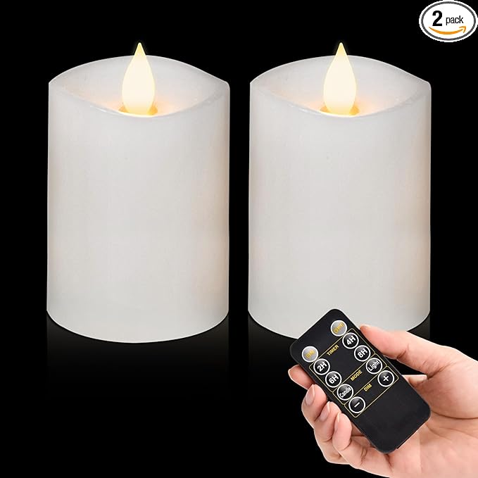3x4 Flickering Flameless Candles Set of 2,Real Wax LED Battery Operated Candles,with Timer,4 inch Flameless Candles with Remote,for Holiday Home Decor,White