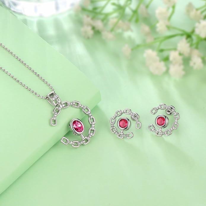 Elegant C-Shaped Crystal Necklaces/Stud Earrings Set with Birthstone Jewelry Set Silver Plated Fashion Jewelry for Women CS0003