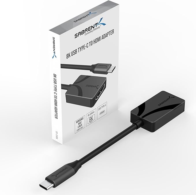 SABRENT 8K USB Type-C to HDMI Adapter - 8K@30Hz & 4K@120Hz, HDR10/Dolby Vision, VRR & FreeSync, Compatible with Laptops, Tablets, Smartphones, Portable Gaming Systems, Aluminum Design (DA-CH8K)