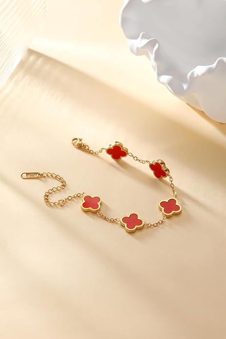 Gold Bracelets for Women‌,Four Leaf Clover Bracelet‌,Fashion Jewelry for Women,Gifts for Women,Lucky Bracelet for women,Double-sided Same Color,18K Gold-plated Titanium Steel