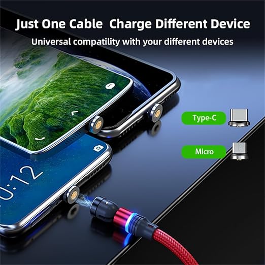 Magnetic Charging Cable (6-Pack,1.6+3.3+3.3+6.6+6.6+10ft) 540° Rotation Magnet Phone Charger USB C Cable 3A Fast Charging Magnetic Charger Cable with LED Light for Micro USB Type C Device