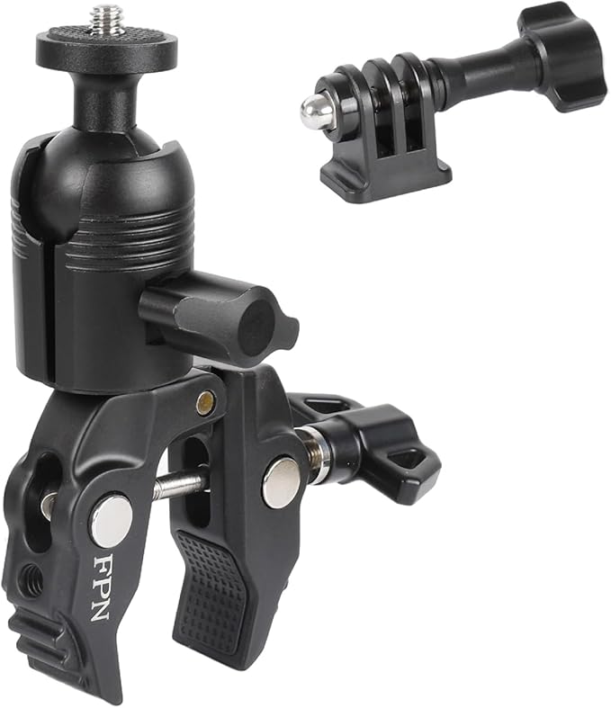 Aluminum Alloy Super Clamp Camera Mount with 360° Ball Head for Bike/Motorcycle Handlebar Pole Tripod Rod 0.5-2.0" Diameter, Compatible with GoPro, Insta360 X5 X4, DJI Osmo Action 5 Pro, Pocket 3
