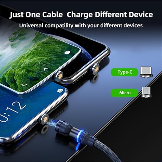 Magnetic Charging Cable (6-Pack,1.6+3.3+3.3+6.6+6.6+10ft) 540° Rotation Magnet Phone Charger USB C Cable 3A Fast Charging Magnetic Charger Cable with LED Light for Micro USB Type C Device