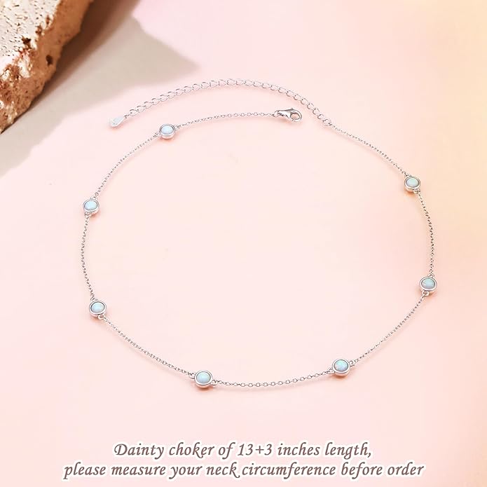 FLYOW S925 Sterling Silver Dainty Butterfly/Moonstone/Turquoise/Agate/Circle Choker Necklace Short Dainty Layered Pendant Necklace Jewelry for Women Girls