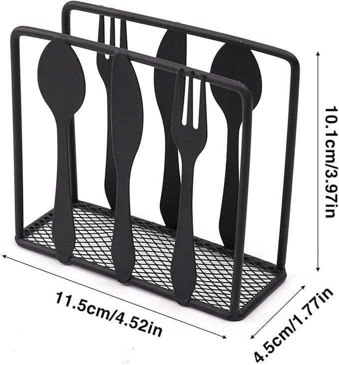 AIM & GGKK Black Napkin Holder for Table - Metal Cutlery Design with Mesh Base, Compact Paper Napkin Holder for Restaurant & Home Dining (4.52" L)
