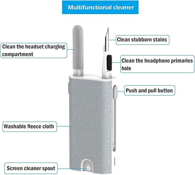 5-in-1 Electronics Cleaner Kit- Laptop Screen Cleaner kit,Multifunctional Bluetooth Earphones Cleaning Tool for iPhone Charging Port,Headphone,Earphone,Phone Speaker,Earpods