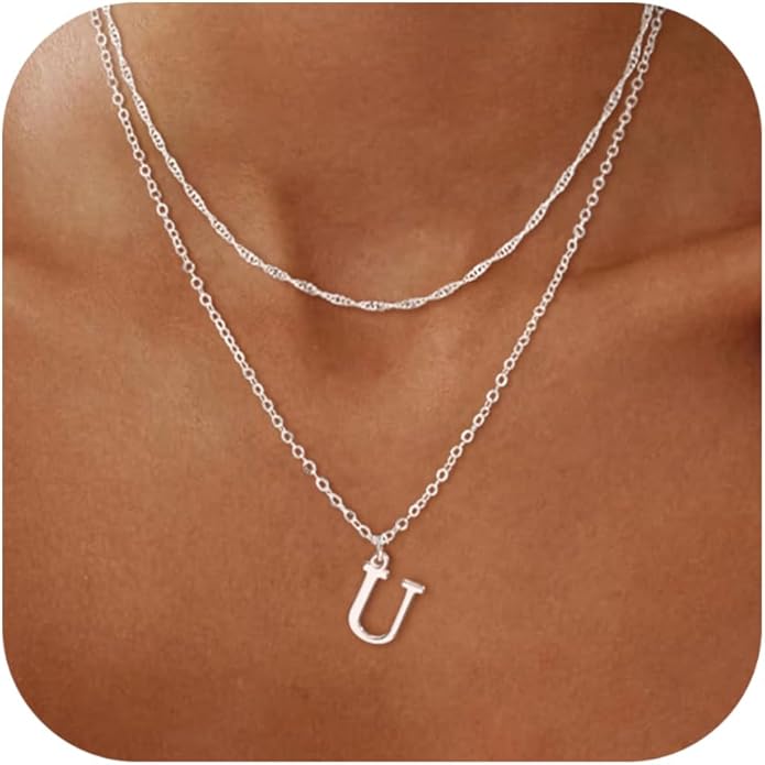 14K Gold Plated Initial Necklaces for Women Dainty Layered Letter Pendant Necklace Cute Choker Necklace Gift Trendy Stuff Personalized Jewelry Stack for Women Her