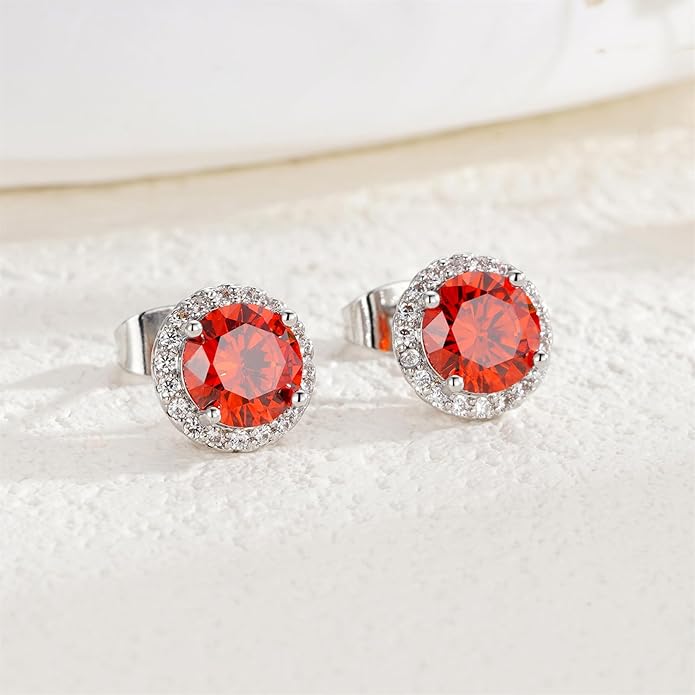 YOMELA Cubic Zirconia Earrings Studs, Halo CZ Birthstone Simulated Diamond Stud Earrings for Women