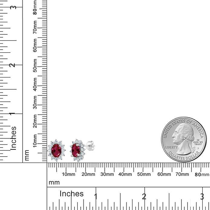 Gem Stone King 7X5MM Oval Gemstone Birthstone Stud Earrings For Women | Princess Diana Royal Halo Style | 925 Sterling Silver | Fine Jewelry Gifts for Anniversary Wedding Her Mom Women Wife