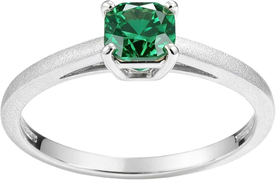 14K Gold Emerald Square Cut Solitaire Ring for Women | Elegant Engagement, Wedding, Anniversary, Birthday Fine Jewelry | Classic 14 Karat Gold Setting
