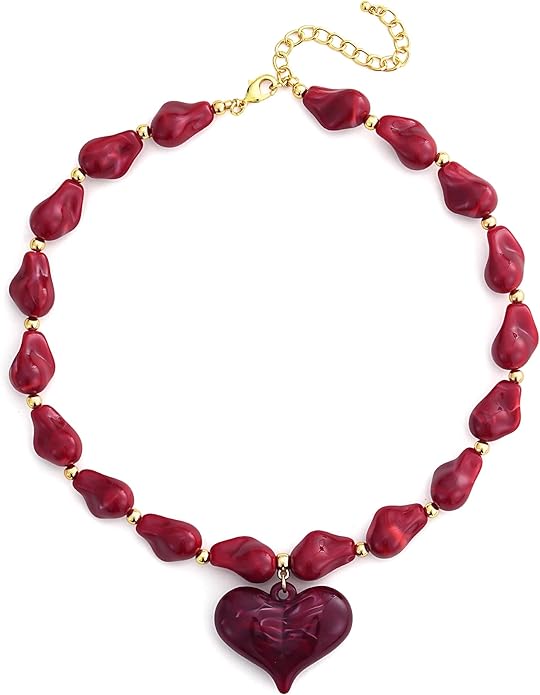Large Acrylic Heart Necklaces for Women Chunky Puffy Heart Pendant Necklace Exaggerated Statement Love Beaded Choker Necklace Jewelry