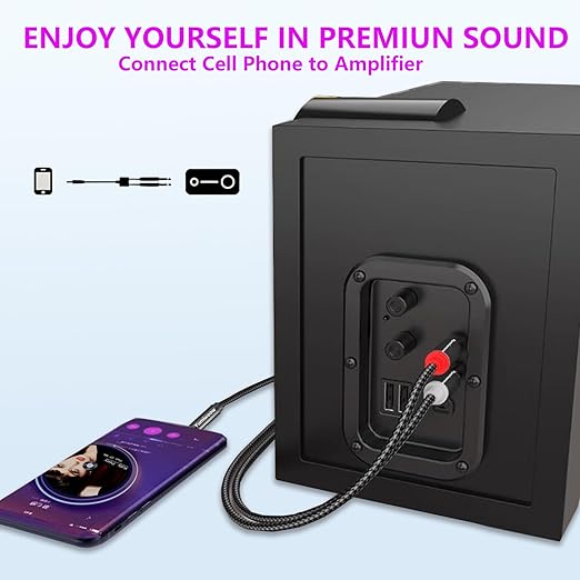 3.5mm to Dual 1/4 Adapter 1/8 to 6.35mm TS Mono Audio Cable Stereo Breakout Cord Y Splitter Compatible with iPhone, iPod, Computer Sound Card, Headphone, Speaker, Home Stereo System (6.6FT/Pack)