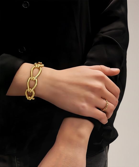 Chunky Gold Stretch Bracelet for Women Adjustable Elastic Chain Bracelet Bold Statement Bracelet Trendy Jewelry