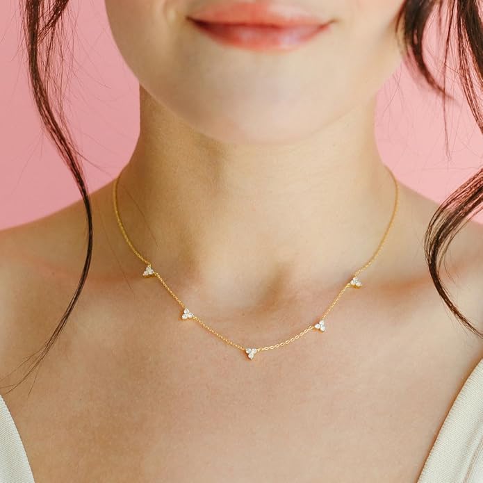 Valentines Day Gifts for Women Her - Dainty Necklaces for Women Cute Station Choker Simulated Diamond Necklace Simple Layering CZ Necklace Trendy Jewelry Gifts