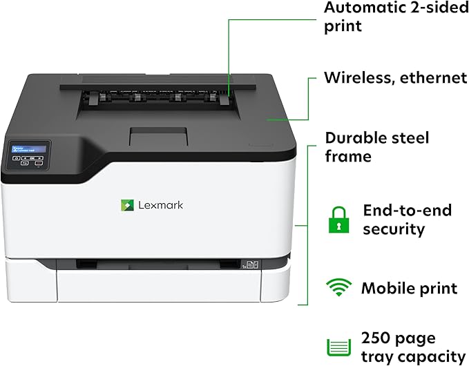 Lexmark C3326dw Color Laser Printer with Ethernet, Mobile-Friendly, Wireless Office Printer with Automatic Two-Sided Printing (3-Series)