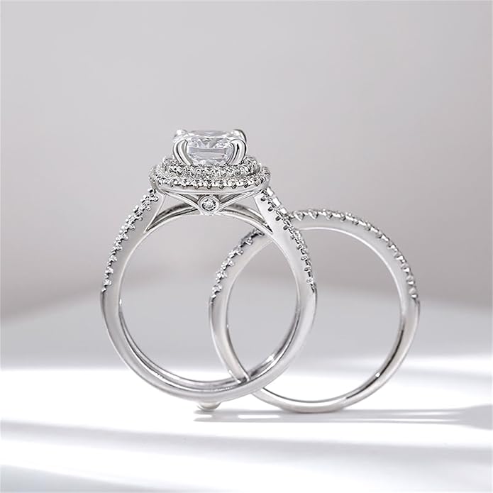 Jeulia Brilliant Classic Band Rings Sets for Women 925 Sterling Silver Fashion Ring Sets Wedding Engagement Anniversary Promise Ring Bridal Sets Jewelry