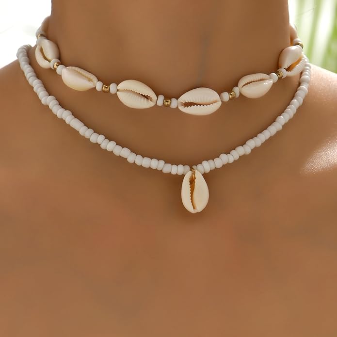 Nackiy Handmade Sea Shell Necklace for Women Summer Adjustable Natural Shell Collar Necklace