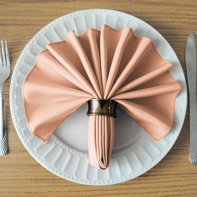 TableLinensforLess 17"x17" Polyester Cloth Napkins, Set of 6 (Blush Pink) | Easy-Care, No-Iron Finish, Superior Color Retention, Machine Washable