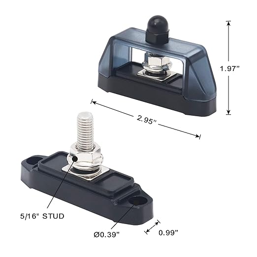 Recoil S1P-516 Busbar Single 5/16” Studs Power Distribution Block Bus Bar with Ring Terminals Pair