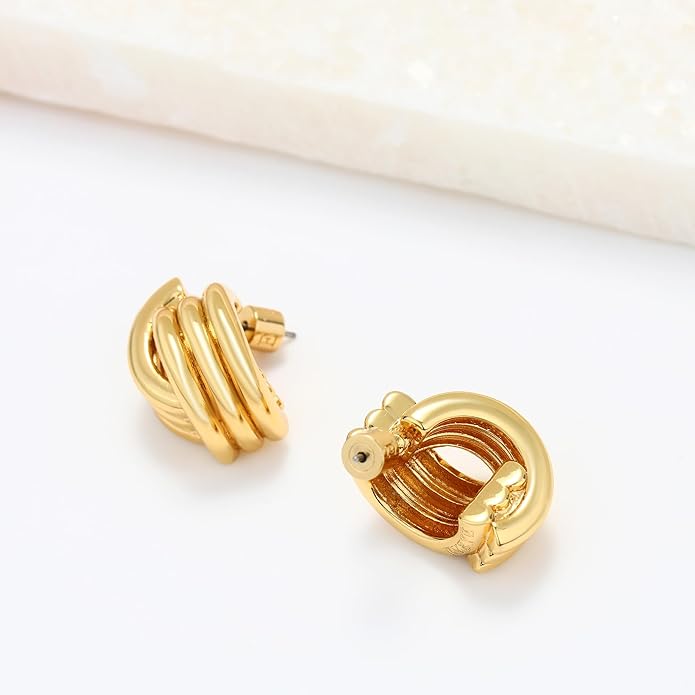 EVEYE Trendy 18k Gold Plated Knot Earrings for Women Drop Dangle Statement Earrings Chunky Knot Link Circle Statement Drop Dangle Earrings Studs Textured Metal Stud Hypoallergenic Jewelry Gifts