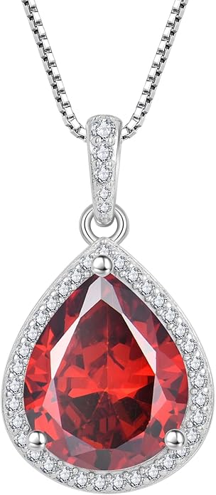 FJ Teardrop Pendant Necklace 925 Sterling Silver Birthstone Jewelry Gifts for Women