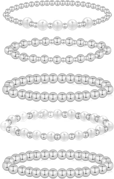 wgoud Gold Bracelets for Women - Trendy 14K Real Gold Plated Beaded Bracelet Set with Stretch Beads, Waterproof, Adjustable, Perfect Gifts