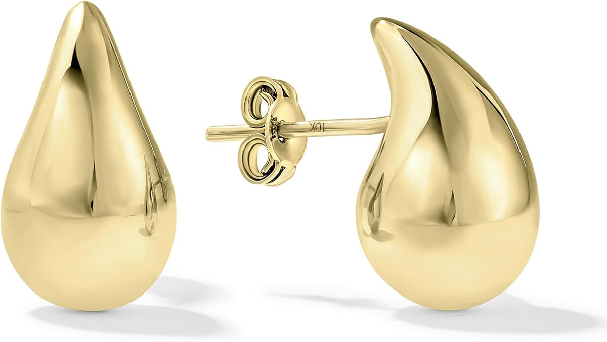 Women's Large Teardrop Earrings, High-Polish, in 10K Yellow Gold