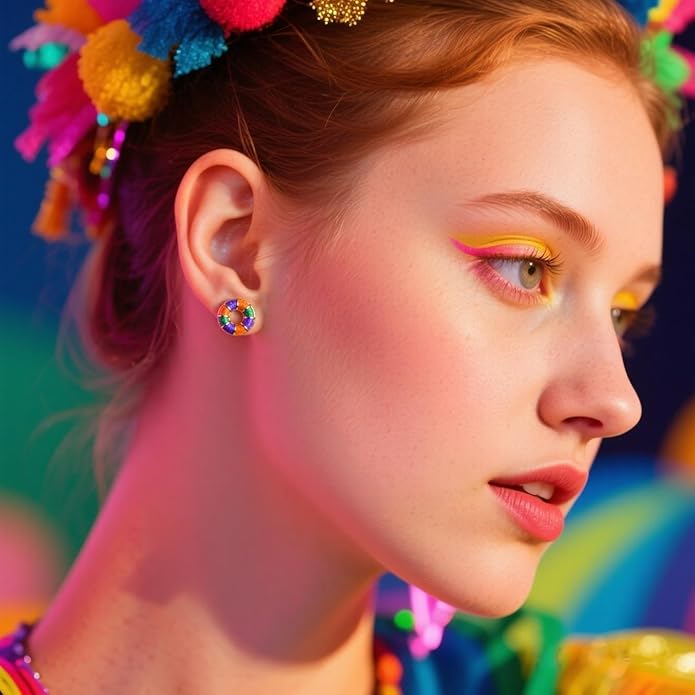 MardiGras Stud Earrings for Women Glitter Delicate Compact Flower Mask Hat Lips Stud Earring Charm Green Purple Gold Carnival Earring Cute MardiGras Jewelry Accessories for Women