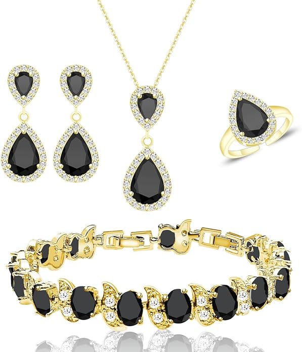 LMXXVJ Teardrop Jewelry Set for Women，Necklace Earrings Adjustable Ring Bracelet Set Fashion Formal Platinum/Gold/Rose Gold Jewelry Gift Girl/Mom/Wife/Grandmother/Best Friend/Aunt