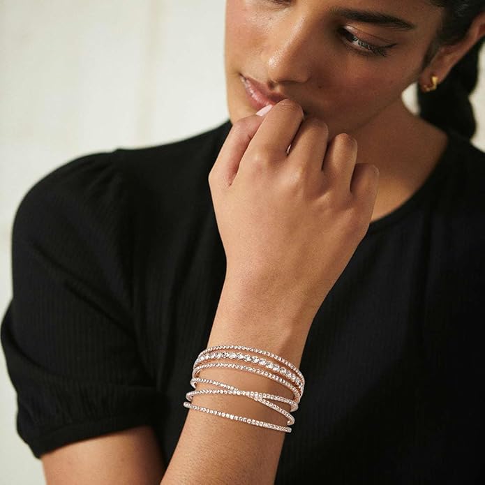 Rhinestone Bracelet for Women MultiLayer Crystal Cuff Bracelet Strand Layered Bracelet