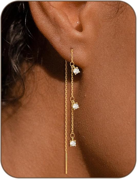 Gold Silver Dangle Earrings for Women Trendy 14K Gold Plated Drop Long Threader Chain Dangling Earring Hypoallergenic Pearl Butterfly Flower Clover CZ Wedding Earrings for Brides Jewelry Gifts