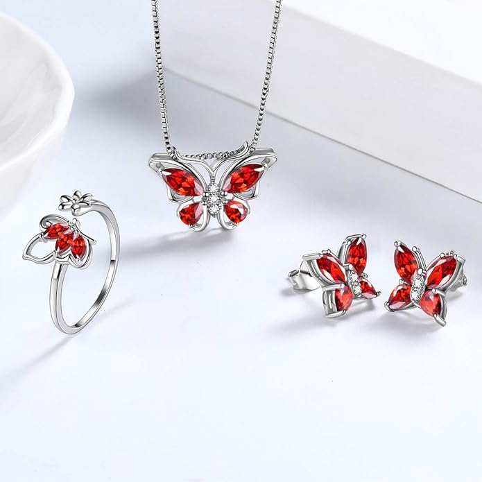 Aurora Tears Butterfly Jewelry,Women 925 Sterling Silver Butterflies Birthstone Pendant Necklace/Earrings/Rings Wedding Gift