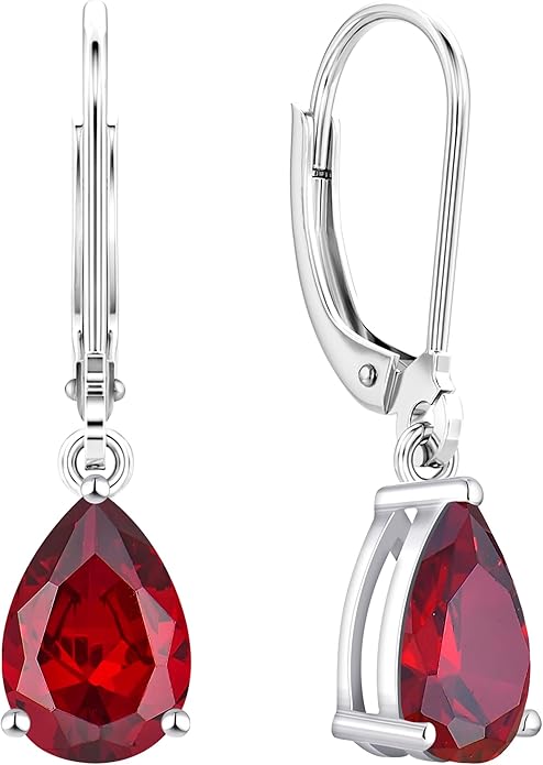 YL 925 Sterling Silver Teardrop Dangle Drop Earrings for Women 7x10 MM Solitaire Birthstone Leverback Jewelry