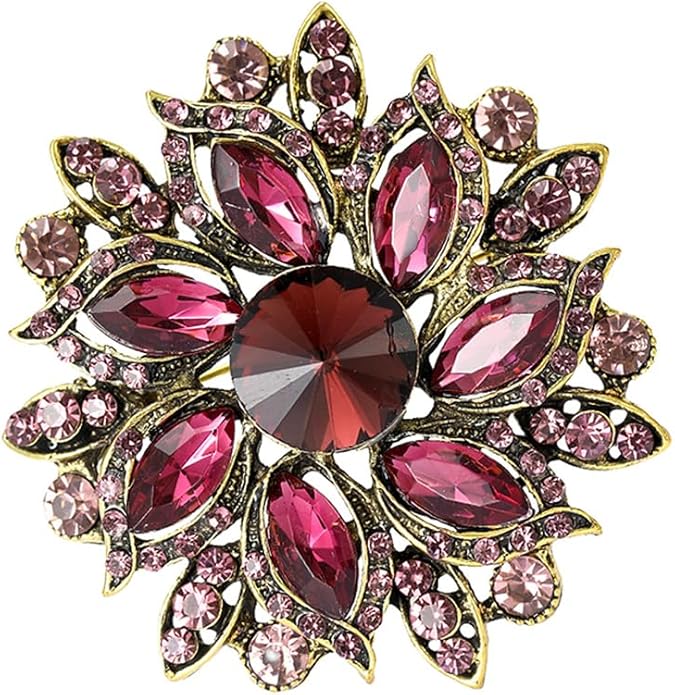 Rhinestone Flower Brooch for Women Vintage Crystal Flower Brooch Pin Elegant Clothing Hat Bag Accessories Christmas Birthday Party Wedding Costume Jewelry