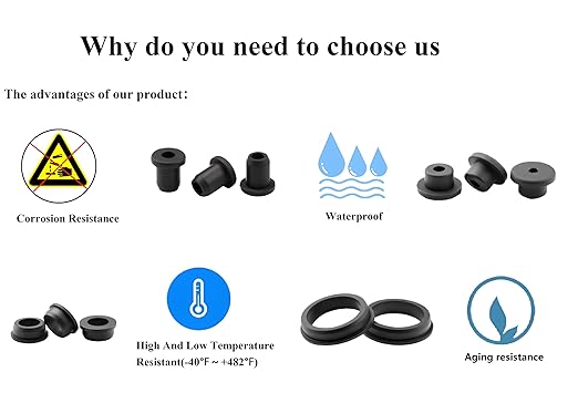 15 pcs 9/16" Drill Hole，1/4" ID Black Silicone Top hat Rubber Grommets for Wiring，Automotive，Firewall，Hole Plug，Desk，Screw，Water and Gas Pipe，Drain，House Siding，Cable Bushing，Glass，Wire Plug