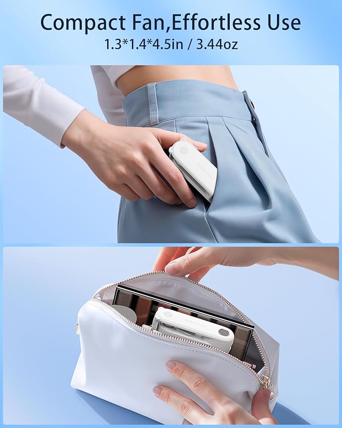 SWEETFULL Portable Handheld Mini Fan with LED Display, 3-in-1 Personal Foldable USB Rechargeable Hand Held Fan & Flashlight for Travel, Lash Eyelash, Cute Small Pocket for Women, Girls